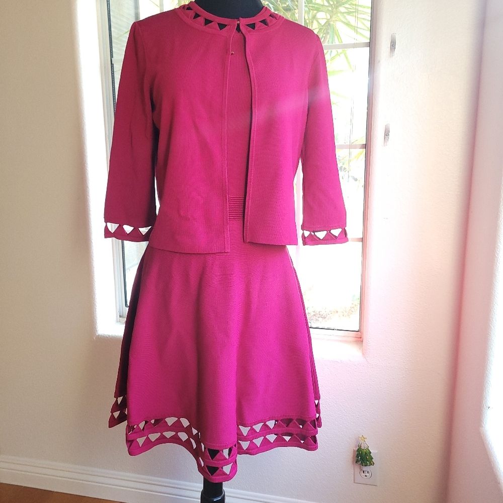Nwt Ted Baker Barbiecore Skater Dress + Cardigan Bundle